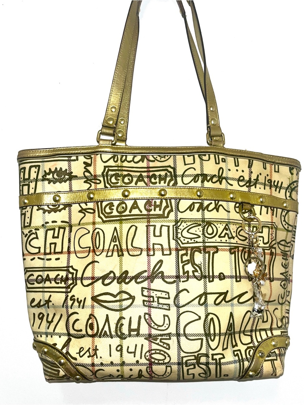 Coach Purse Heritage Tattersall Graffiti Tote HandBag Shouderbag Carryall